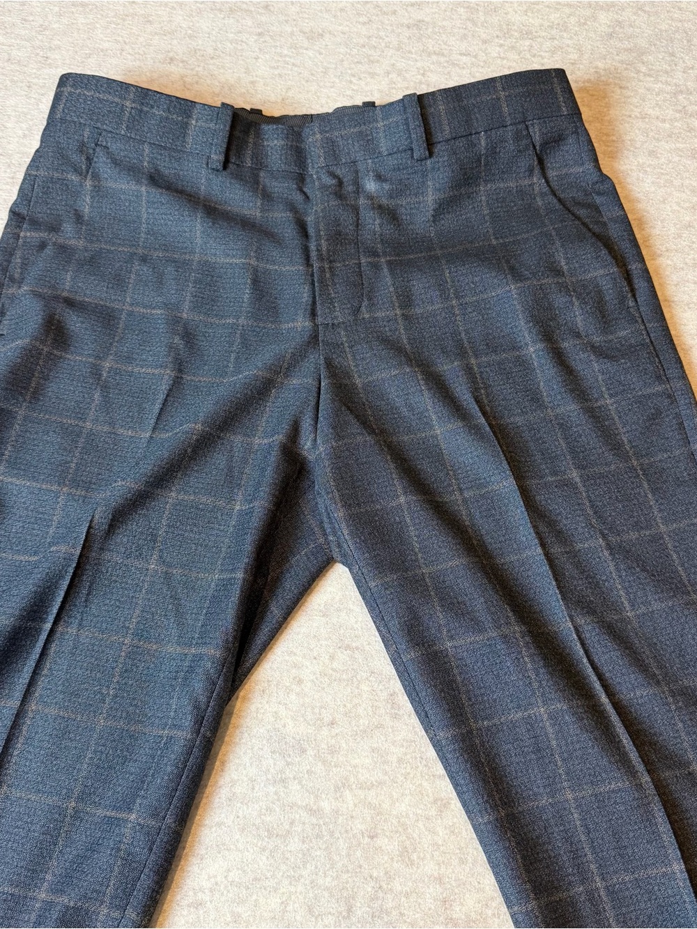 Perry Ellis Portfolio Gray Windowpane Slim Fit Flat Front Dress Pants -Size33/32